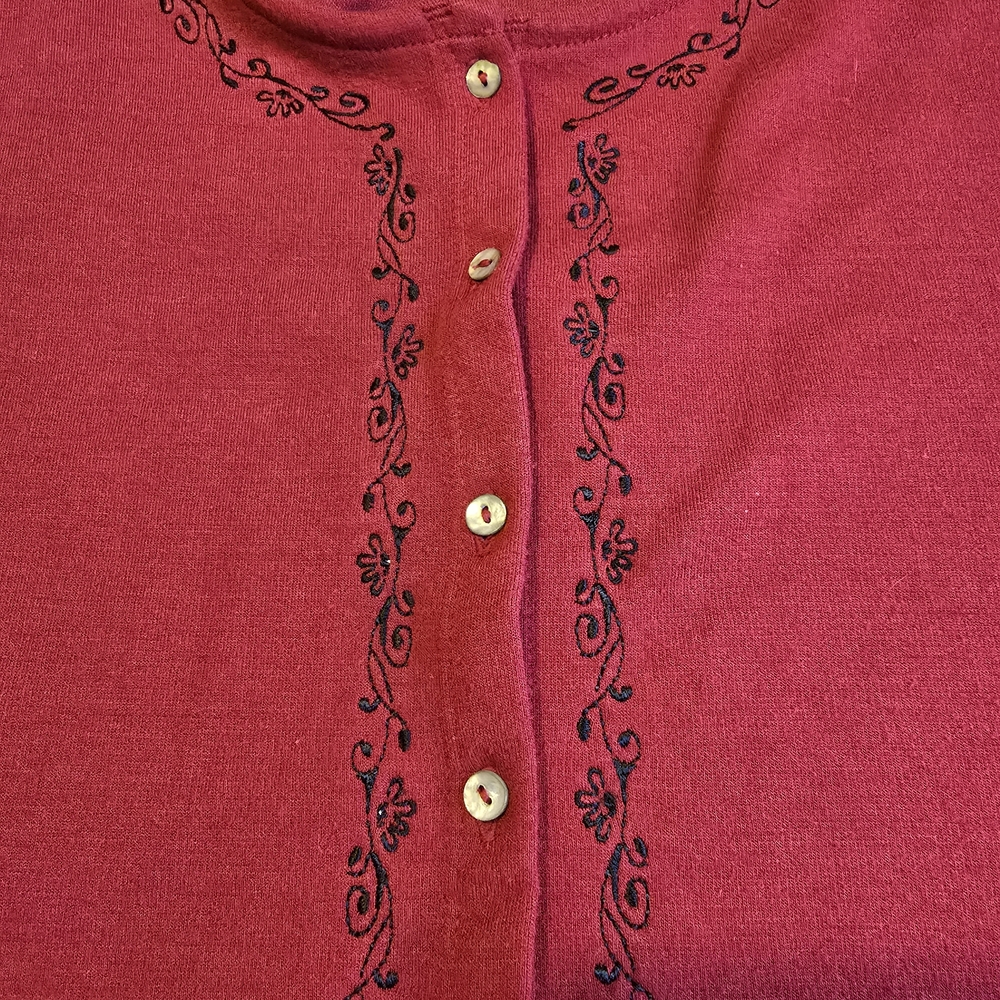 Worthington Knits Red Embroidered Button Front Cardigan XL - Picture 2 of 7